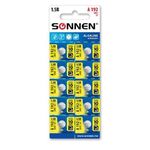 Батарейка алкалиновая "таблетка" 1 шт., SONNEN Alkaline, 192A (G3, LR41), блистер, отрывной блок, 455603