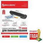 Пленки-заготовки для ламинирования НА КЛЕЕВОЙ ОСНОВЕ, А4, КОМПЛЕКТ 25 штук, 75 мкм, BRAUBERG, 531798