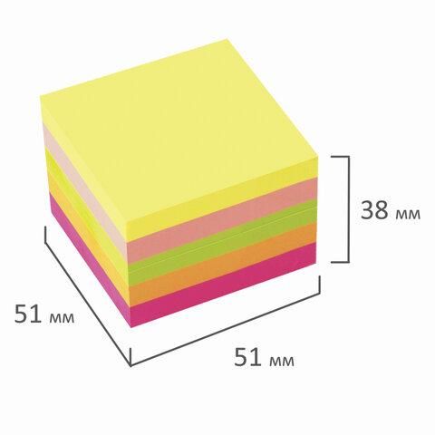 Блок самоклеящийся (стикеры) ЮНЛАНДИЯ НЕОНОВЫЙ 51х51 мм, 400 листов, 5 цветов, 111346