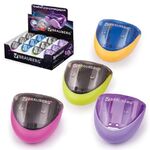 Точилка BRAUBERG "Space", 2 отверстия для чернографитных карандашей (в том числе утолщенных), резиновый упор, с контейнером, ассорти, 223589