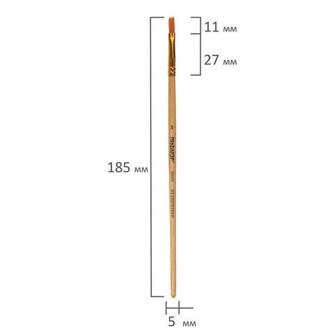 Кисть ПИФАГОР, СИНТЕТИКА, плоская, № 3, деревянная лакированная ручка, с колпачком, 200856
