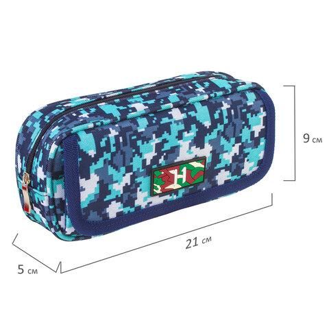 Пенал BRAUBERG для мальчиков, 1 отделение, органайзер, мягкий, "Military", синий, 21х5х9 см, 228991