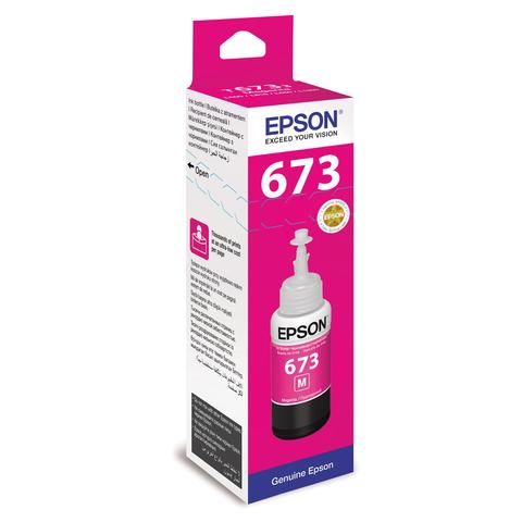 Чернила EPSON 673 (T6733) для СНПЧ Epson L800/L805/L810/L850/L1800, пурпурные, ОРИГИНАЛЬНЫЕ, C13T67334A/398