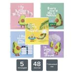 Тетради КОМПЛЕКТ 5 шт., А5, 48 л., BRAUBERG, скоба, клетка, глянцевый лак, "Плюшевые Авокадо", 404392