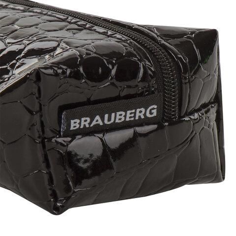 Пенал-косметичка BRAUBERG "Ultra black", "крокодиловая кожа", 20х6х4 см, 223909