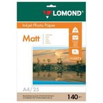 Фотобумага матовая, А4, 140 г/м2, односторонняя, 100 листов, LOMOND, 0102074