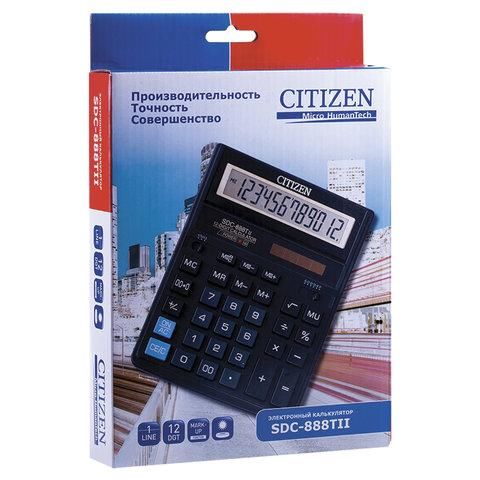 Калькулятор настольный CITIZEN SDC-888TII (203х158 мм), 12 разрядов, двойное питание