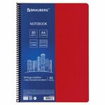 Тетрадь А4, 80 листов, BRAUBERG "Metropolis", спираль пластиковая, клетка, обложка пластик, КРАСНЫЙ, 403391