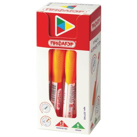 Ручка-корректор ПИФАГОР, 6 мл, металлический наконечник, 227145