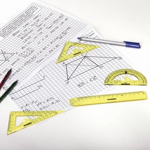 Набор чертежный малый ЮНЛАНДИЯ "START 3D" (линейка 15 см, 2 треугольника, транспортир), прозрачный, желтый, 210741