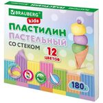 Пластилин классический пастельные цвета BRAUBERG KIDS, 12 цветов, 180 грамм, стек, 106681