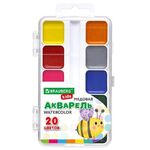 Краски акварельные BRAUBERG KIDS, медовые, 20 цветов, квадратные кюветы, пластиковый пенал, 192283