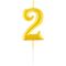 Свеча для торта с держателем MESHU "Цифра 2", 5,2см, золотая