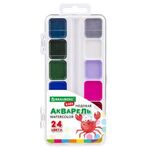 Краски акварельные BRAUBERG KIDS, медовые, 24 цвета, квадратные кюветы, пластиковый пенал, 192284