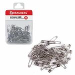 Булавки английские BRAUBERG, 32 мм, никелированные, 50 шт., в пластиковой коробке с европодвесом, 223970