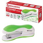Степлер №24/6, 26/6 BRAUBERG "JET", до 25 листов, эргономичный, бело-зеленый, 227759
