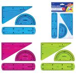 Набор чертежный малый гибкий BRAUBERG "FLEX" (линейка 15 см, треугольник, транспортир), ассорти, 210678