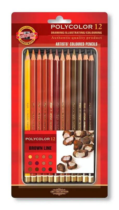 Набор карандашей Koh-i-Noor Polycolor Brown Line 3822 3822012014BL, шестигранный, дерево, 12 цв., коробка металлическая