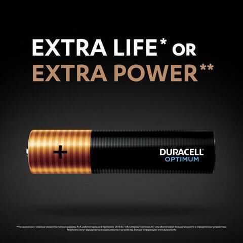 Батарейки КОМПЛЕКТ 4 шт., DURACELL Optimum, AA (LR6, 15А), х30 мощность, алкалиновые, пальчиковые, 5014061