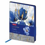 Тетрадь А5 (168х208 мм), 80 л., сшивка, клетка, под кожу, BRAUBERG VISTA, "Blue flowers", 403920