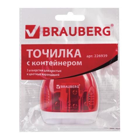 Точилка BRAUBERG "TERN" с контейнером, пластиковая, овальная, 3 отверстия, цвет ассорти, 226939