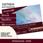 Альбом для акварели, бумага 300 г/м2, 190х270 мм, мелкое зерно, 20 листов, склейка, BRAUBERG ART PREMIERE, 113224