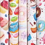 Бумага упаковочная мелованная "Sweets" 70x100 см, 5 дизайнов ассорти, ЗОЛОТАЯ СКАЗКА, 591596