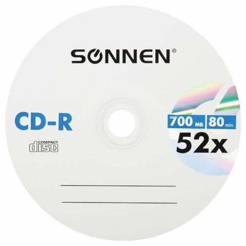 Диски CD-R SONNEN, 700 Mb, 52x, Cake Box (упаковка на шпиле) КОМПЛЕКТ 100 шт., 513533