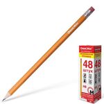 Карандаши чернографитные простые с ластиком HB, ВЫГОДНАЯ УПАКОВКА КОМПЛЕКТ 48 штук, ОФИСМАГ, 180639