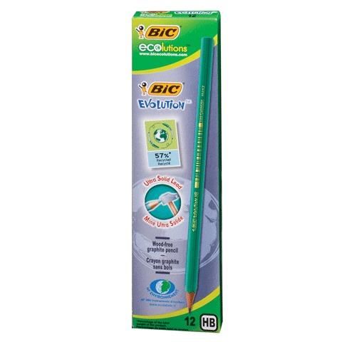 Карандаш чернографитный BIC, 1 шт., "Evolution", HB, без резинки, пластиковый, корпус зеленый, заточенный, 8803112