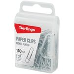 Скрепки 28мм, Berlingo, 100шт., никелированные, пласт. упак., европодвес