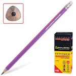 Карандаш чернографитный BRAUBERG, 1 шт., "Excellence", НВ, трехгранный, с ластиком, корпус сиреневый, заточенный, 180664