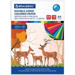 Цветная бумага А4 2-сторонняя мелованная, 64 листа 16 цветов, склейка, BRAUBERG, 200х280 мм, "Олени", 115172