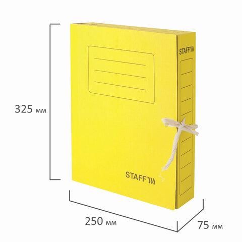 Папка архивная с завязками А4 (325х250 мм), 75 мм, до 700 листов, микрогофрокартон, ЖЕЛТАЯ, STAFF, 128873