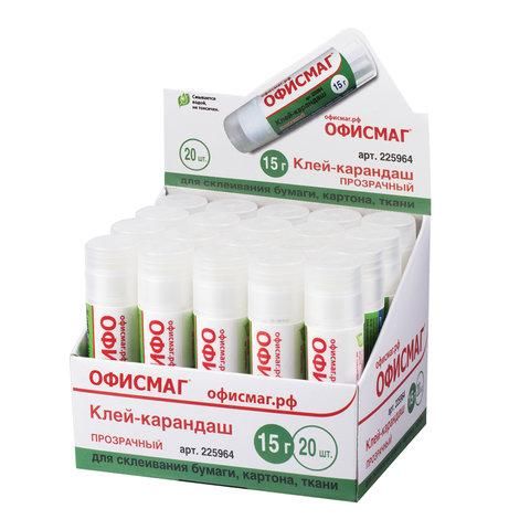 Клей-карандаш ОФИСМАГ "Crystal", прозрачный, 15 г, 225964