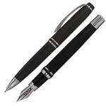 Набор ручек подарочных BRAUBERG Duetto, СИНИЕ, 2 шт: шариковая, перьевая, черный с хромированными деталями, 143478