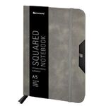 Блокнот А5 (162х218 мм), BRAUBERG "NOTE", под кожу софт-тач, с резинкой, 80 л., клетка, серый, 113440