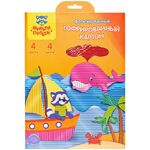 Картон цветной А4, Мульти-Пульти, 4л., 4цв., гофрированный, фольгированный, в папке, "Приключения Енота"