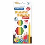 Карандаши цветные BRAUBERG PREMIUM, 12 цветов, пластиковые, шестигранные, грифель мягкий 3 мм, 181666