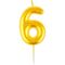 Свеча для торта с держателем MESHU "Цифра 6", 6см, золотая, блистер