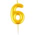 Свеча для торта с держателем MESHU "Цифра 6", 6см, золотая, блистер