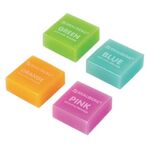Ластик BRAUBERG "E-Color", 28х28х12 мм, цвет НЕОН ассорти, экологичный ПВХ, 228065