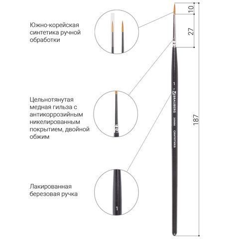 Кисть художественная проф. BRAUBERG ART CLASSIC, синтетика мягкая под колонок, кругл, № 1, кор руч, 200686