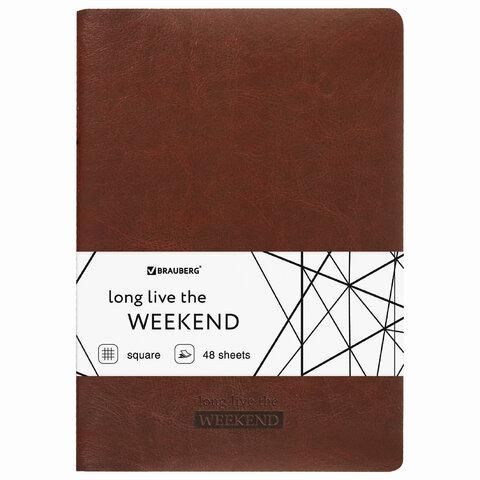 Тетрадь 48 л. в клетку обложка гладкий кожзам, сшивка, A5 (147х210мм), КОРИЧНЕВЫЙ, BRAUBERG VIVA, 403888