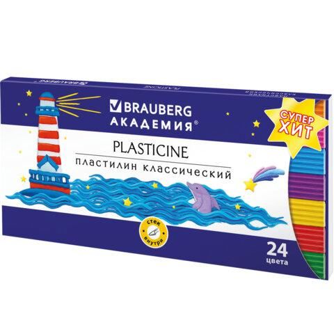 Пластилин классический BRAUBERG "АКАДЕМИЯ КЛАССИЧЕСКАЯ", 24 цвета, 480 г, СТЕК, ВЫСШЕЕ КАЧЕСТВО, 106424