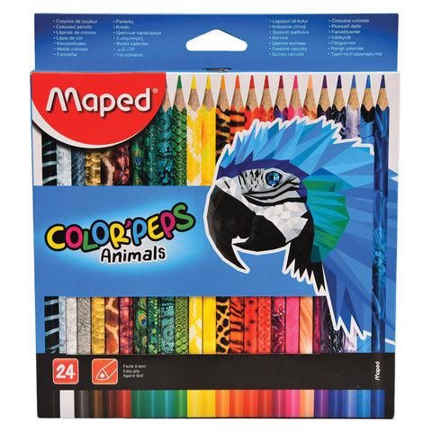 Карандаши цветные MAPED (Франция) "ColorPeps Animals", 24 цвета, трехгранные, заточенные, европодвес, 832224