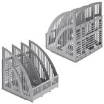 Лоток вертикальный для бумаг BRAUBERG "Energy", 250 мм, 3 отделения, сетчатый, сборный, серый, 237018