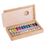 Набор масляных художественных красок "Ладога" дерево, кисть, 12 цв. в тубах по 18мл