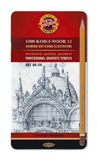 Набор карандашей чернографитных профессиональных Art "KOH-I-NOOR" 1502/2 (8В-2Н), в металлической коробке, 12 шт