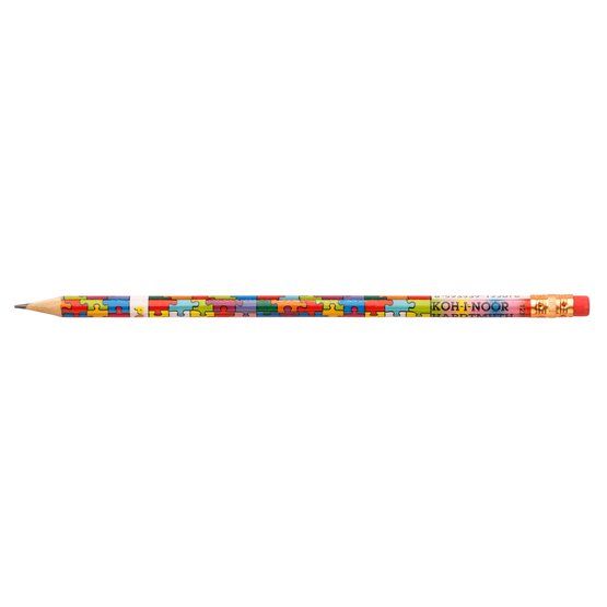 KOH-I-NOOR 1231 (12) Карандаш чернографитный с ластиком Puzzle, HB, школьный, 12шт/уп